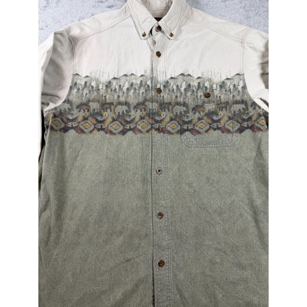Vtg Woolrich Bear Forest Aztec Western Shirt Men's L Button Front Outdoors 90s - Picture 2 of 7